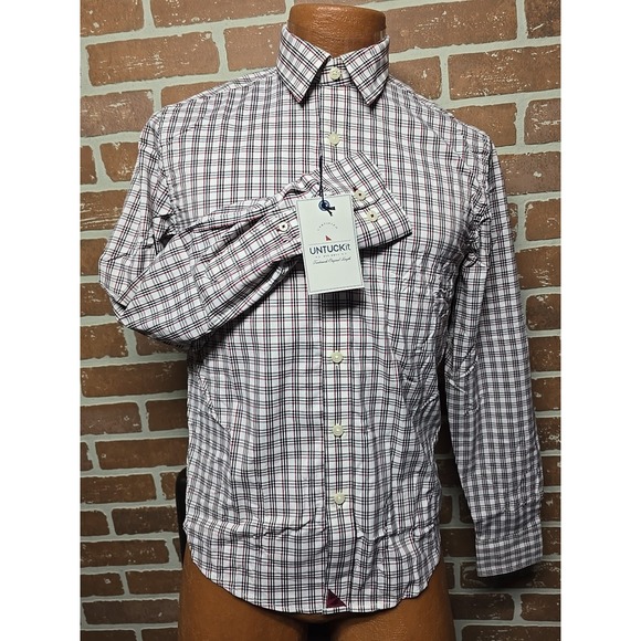 UNTUCKit Men's Shirt XS Slim Fit Long Sleeve Button-up Red / Black Gingham Dad - Picture 3 of 10